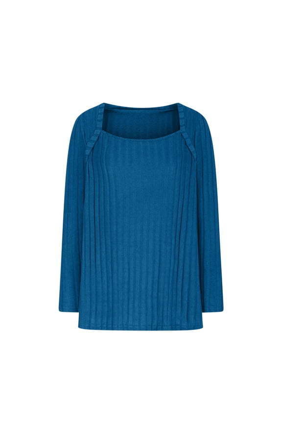 Women's Fall Plus Size Sweater Tops Long Sleeves Square Neck Knit Blouses Ribbed Oversized Pullover Loose Top