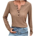 thumbnail image 1 of GigrtiJin Women's Fall Pullover Tops Long Sleeves Button up Casual Shirts Solid Color Loose Comfy Fashion Blouse, 1 of 9