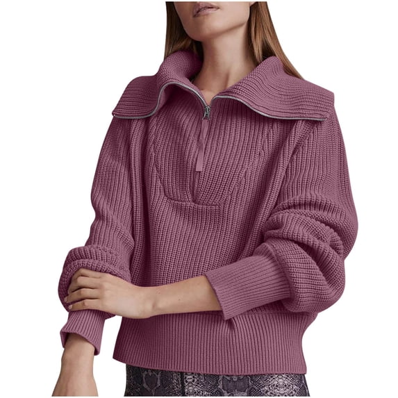 GigrtiJin Women's Fall Winter Half Zip Sweater Long Sleeves Solid Color Pullover Sweater Tops Casual Loose Knit Blouse