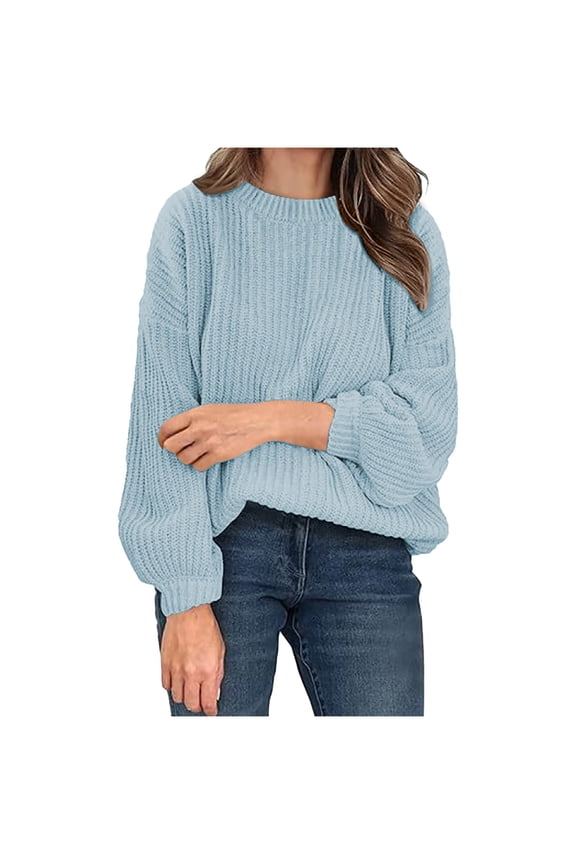 Women's Fall Winter Sweater Solid Color Round Neck Warm Loose Sweaters Long Sleeve Casual Comfy Pullover Tops