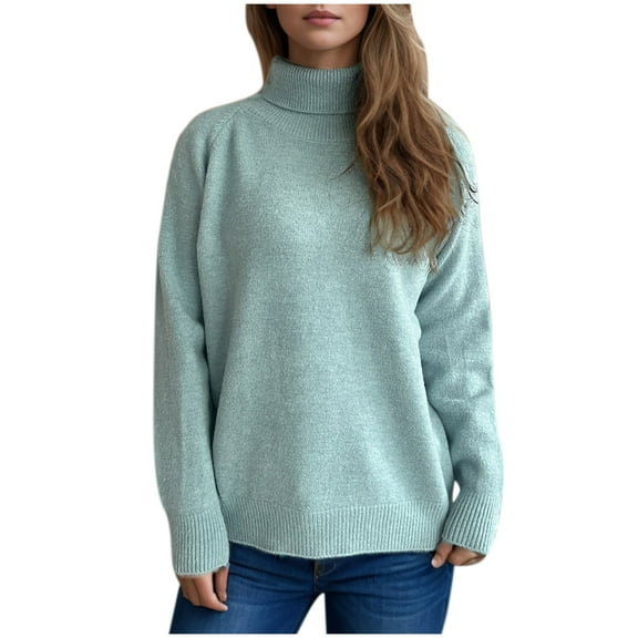 GigrtiJin Women's Fall Winter Turtleneck Sweater Long Sleeves Casual Pullover Knit Tops Solid Color Loose Comfy Sweaters