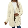 thumbnail image 1 of GigrtiJin Women's Fuzzy Cardigan Jacket Hooded Irregular Hem Long Sleeve Buttons Fleece Solid Color Outerwear Coat, 1 of 9