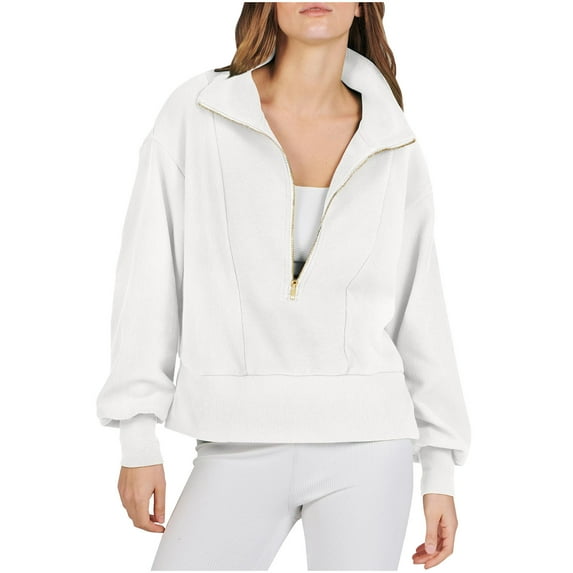 GigrtiJin Women's Half Zip Sweatshirt Oversized Long Sleeves Pullover Lapel Tunic Tops Solid Color Casual Loose Blouse