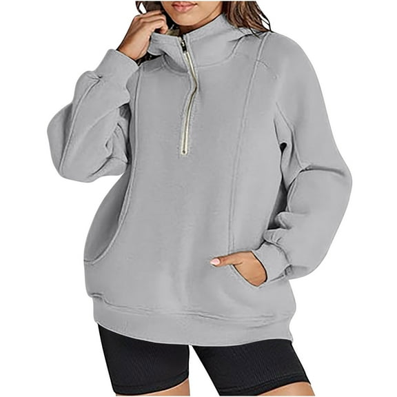 GigrtiJin Women's Half Zipper Hooded Sweatshirt Long Sleeve Loose Casual Fashion Solid Color Pullover Sweatshirts