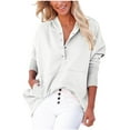 thumbnail image 1 of GigrtiJin Women's Hooded Sweatshirt Long Sleeve Button up Pullover Tops Casual Solid Color Loose Blouse with Pockets, 1 of 1