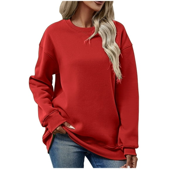 GigrtiJin Women's Hoodless Sweatshirts Long Sleeve Casual Round Neck Fall Winter Tops Fashion Loose Solid Color Blouse