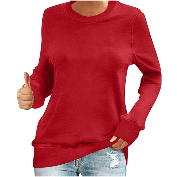 GigrtiJin Women's Hoodless Sweatshirts Round Neck Long Sleeve Solid Color Pullover Tops Casual Comfy Loose Blouse