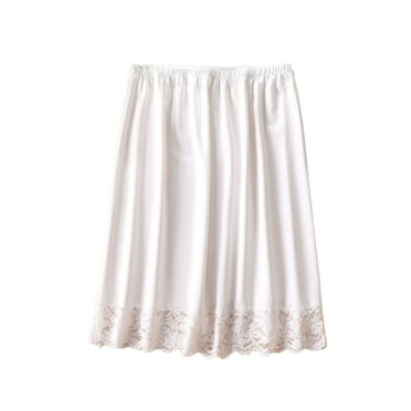 GigrtiJin Women's Knee Length Invisible Underskirt Petticoat Half Slip Elastic Waist Solid Lace Trim Skirts