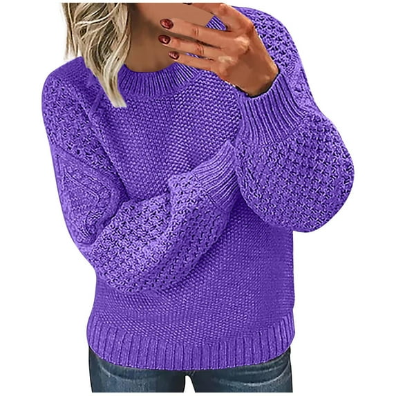 GigrtiJin Women's Knit Sweater Plus Size Thickened Warm Round Neck Sweaters Tops Solid Color Long Sleeve Pullover Top