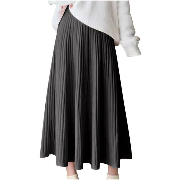 GigrtiJin Women's Knitted Pleated Skirt Soft High Waist A-Line Skirt Knee Length Mid Length Solid Color Skirts