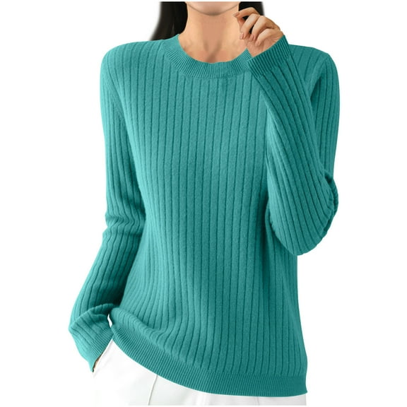 GigrtiJin Women's Knitted Sweater Casual Long-Sleeved Crew-Neck Solid Color Sweater Top Casual Loose Comfy Sweaters