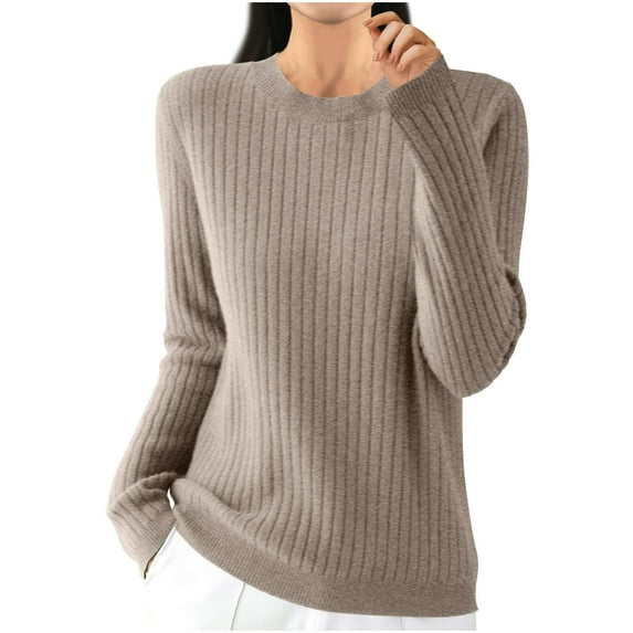 GigrtiJin Women's Knitted Sweater Casual Long-Sleeved Crew-Neck Solid Color Sweater Top Casual Loose Comfy Sweaters