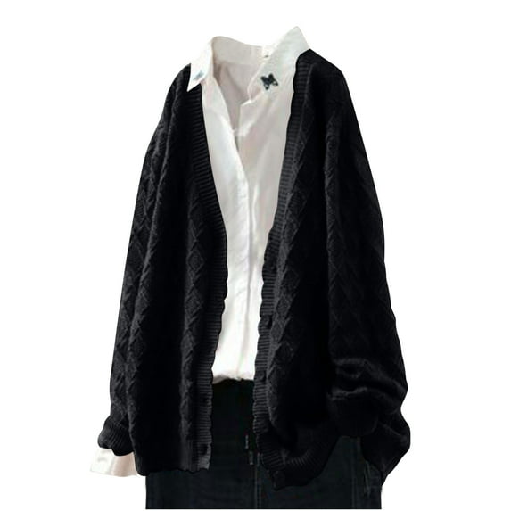 GigrtiJin Women's Knitting Cotton Coats Long Sleeves V Neck Button down Jackets Casual Solid Color Comfy Tops