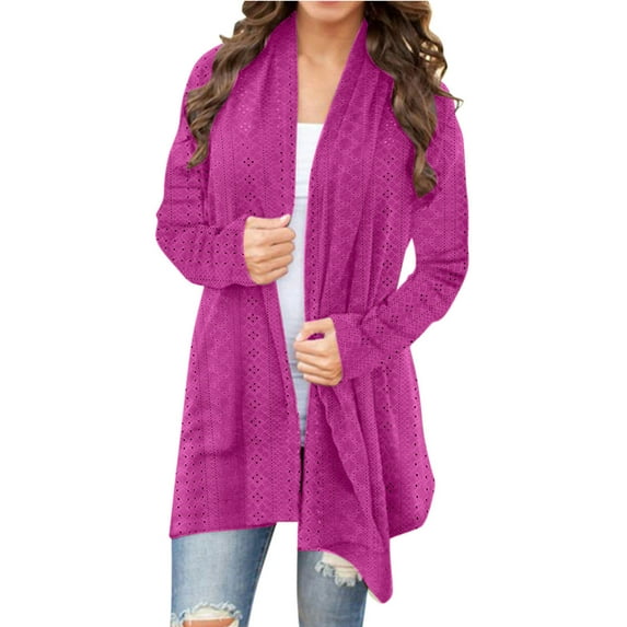 GigrtiJin Women's Lightweight Cardigans Tops Long Sleeve Hollow out Solid Color Jacket Casual Trendy Loose Coat