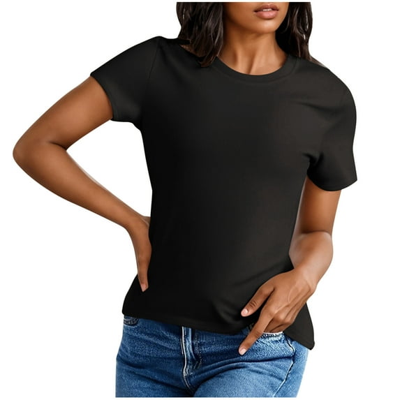 GigrtiJin Women's Lightweight Tops Solid Color Crew Neck Short Sleeve Tunic Shirt Summer Casual Slim Athletic Tops