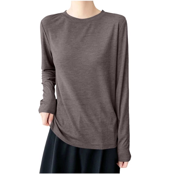 GigrtiJin Women's Long Sleeve Shirts Basic Baggy Pullover Tops Round Neck Lightweight Solid Color Shirts
