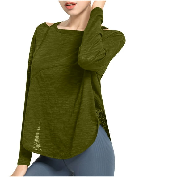 GigrtiJin Women's Long Sleeve Sport Shirts Workout Tops Cold Shoulder Tee Lightwieght Comfy Quick Dry Athletic T-Shirts