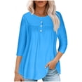 thumbnail image 1 of GigrtiJin Women's Long Sleeve Tops Spring Ruched Hem Button up Tunic Tees Solid Crew Neck Casual Basic T-Shirts, 1 of 5