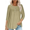 thumbnail image 1 of GigrtiJin Women's Long Sleeve Tops Spring Ruched Hem Button up Tunic Tees Solid Crew Neck Casual Basic T-Shirts, 1 of 5