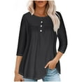 thumbnail image 1 of GigrtiJin Women's Long Sleeve Tops Spring Ruched Hem Button up Tunic Tees Solid Crew Neck Casual Basic T-Shirts, 1 of 5