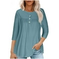 thumbnail image 1 of GigrtiJin Women's Long Sleeve Tops Spring Ruched Hem Button up Tunic Tees Solid Crew Neck Casual Basic T-Shirts, 1 of 5