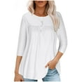 thumbnail image 1 of GigrtiJin Women's Long Sleeve Tops Spring Ruched Hem Button up Tunic Tees Solid Crew Neck Casual Basic T-Shirts, 1 of 5