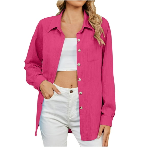 GigrtiJin Women's Long Sleeved Collar Shirt Button down Solid Color Casual Shirts Fashion Casual Going out Tops