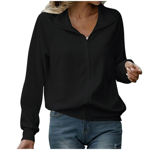 GigrtiJin Women's Long Sleeved Lapel Coat Casual Solid Color Loose Zipper Jacket Fashion Comfy Lightweight Coats