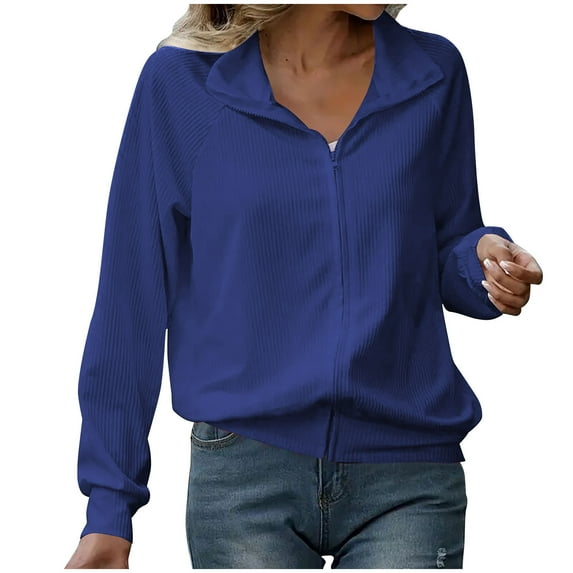 GigrtiJin Women's Long Sleeved Lapel Coat Casual Solid Color Loose Zipper Jacket Fashion Comfy Lightweight Coats