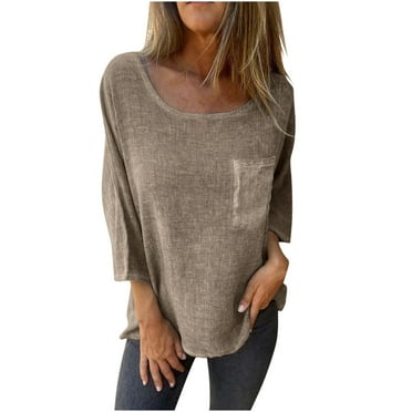 GigrtiJin Women's Long-Sleeved Shirts Spring Solid Color Round Neck Loose Tops Fashion Comfy Casual Loose Blouses