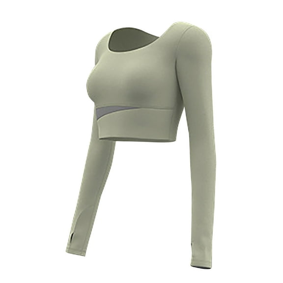 GigrtiJin Women's Long Sleeves Tops Crew Neck Solid Color Yoga Shirts Slim Workout Comfy Casual Crop Top Blouse