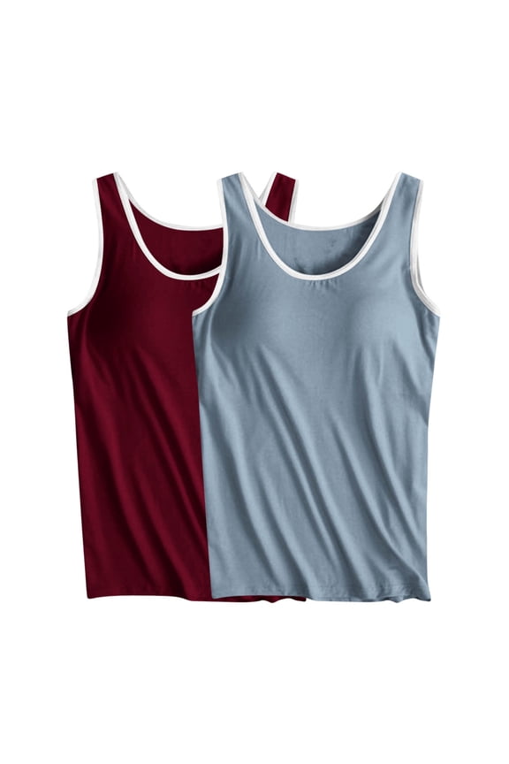 Women's Multipack Pajama Tank Tops Solid Color Sleeveless Crew Neck Sleeping Shirt with Chest Pad Casual Nightwear 2 Pack