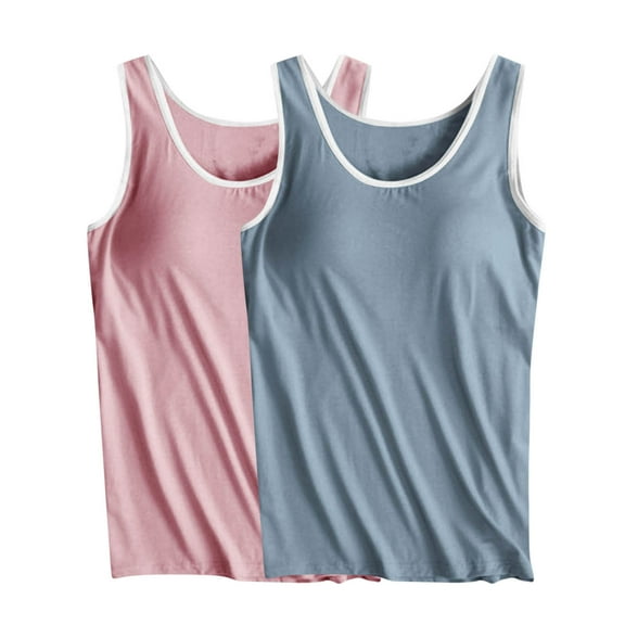 GigrtiJin Women's Multipack Pajama Tank Tops Solid Color Sleeveless Crew Neck Sleeping Shirt with Chest Pad Casual Nightwear 2 Pack