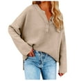 thumbnail image 1 of GigrtiJin Women's Oversized Sweaters Long Sleeve Loose V Neck Button Pullover Tops Solid Color Knit Casual Blouse, 1 of 6