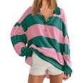 thumbnail image 1 of GigrtiJin Women's Oversized Sweatshirts Fall Striped Color Block Long Sleeve Blouses V-Neck Button Pullover Loose Tops, 1 of 5
