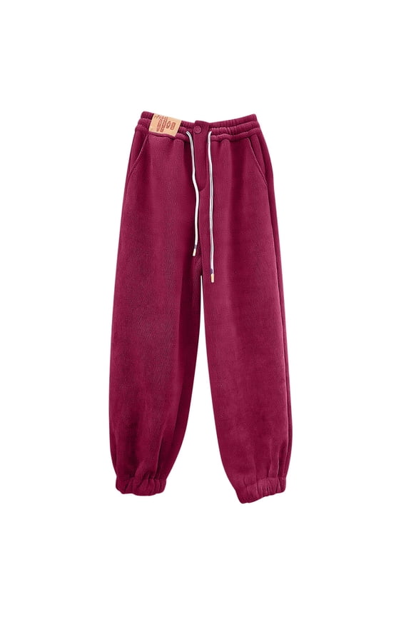 Women's Oversized Thicken Fleece Sleeping Pants Elastic Waisted Drawstring Cinch Bottom Pajama Pants Winter Thermal Nightwear Pants