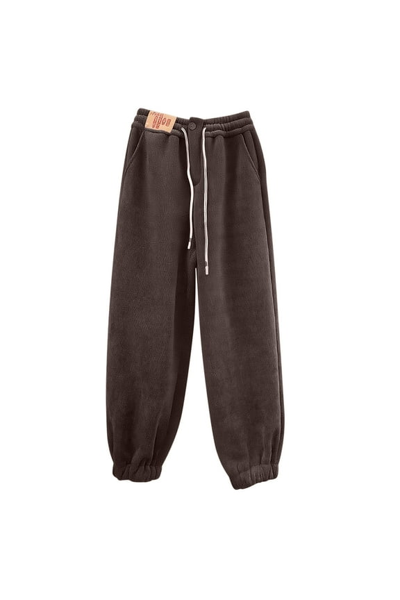 Women's Oversized Thicken Fleece Sleeping Pants Elastic Waisted Drawstring Cinch Bottom Pajama Pants Winter Thermal Nightwear Pants