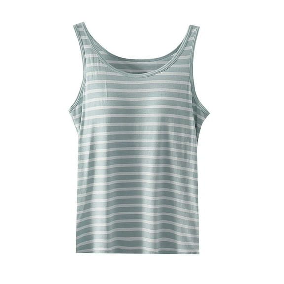 GigrtiJin Women's Pajama Tank Tops Striped Sleeveless Crew Neck Sleepwear Basic Casual Loose Nightwear