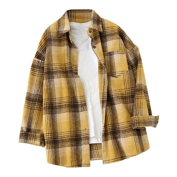 GigrtiJin Women's Plaid Print Button down Shirt Long Sleeves Collar Cardigan Tops Fashion Comfy Going out Blouse