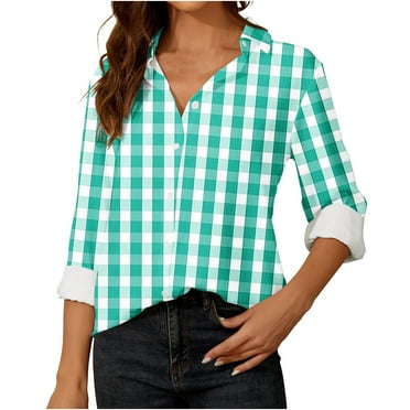 GigrtiJin Women's Plaid Print Shirt Button down Long Sleeves Casual Shirts Loose Fashion Cardigan Tops Blouses