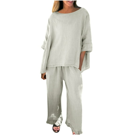 GigrtiJin Women's Plus Size 2 Piece Sets Crewneck Half Sleeve Tops High Waist Wide Leg Pants with Pockets Casual Outfit