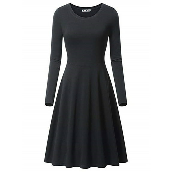 GigrtiJin Women's Plus Size Casual Long Sleeve Crew Neck Dress A-Line Party Cocktail Solid Color Swing Dresses