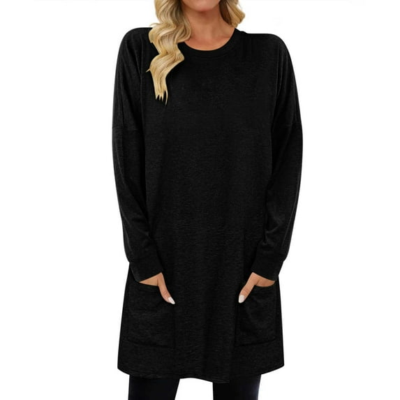 GigrtiJin Women's Plus Size Shirt Casual Crewneck Long Sleeve Pullover Tops Loose Comfy Solid Color Blouse with Pockets