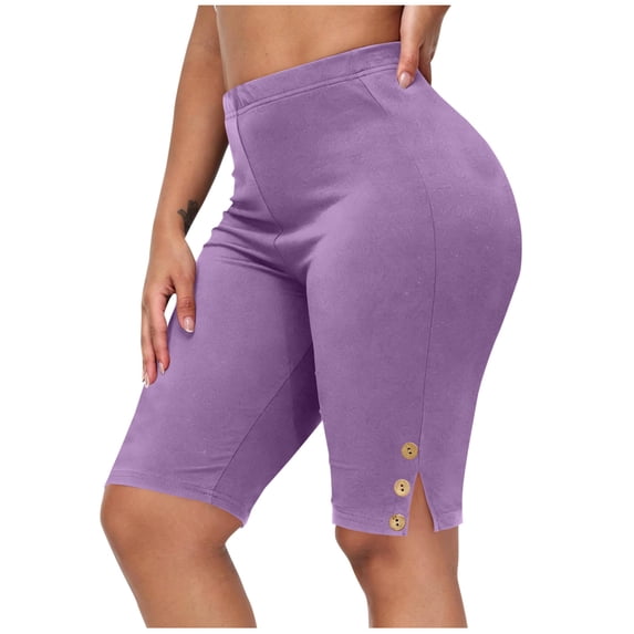 GigrtiJin Women's Plus Size Shorts Stretch Waist Yoga Athletic Shorts Knee Length Solid Color Slimming Shorts with Pockets