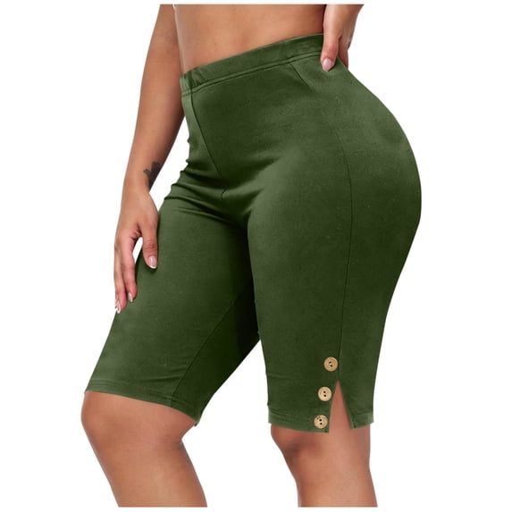 GigrtiJin Women's Plus Size Shorts Stretch Waist Yoga Athletic Shorts Knee Length Solid Color Slimming Shorts with Pockets