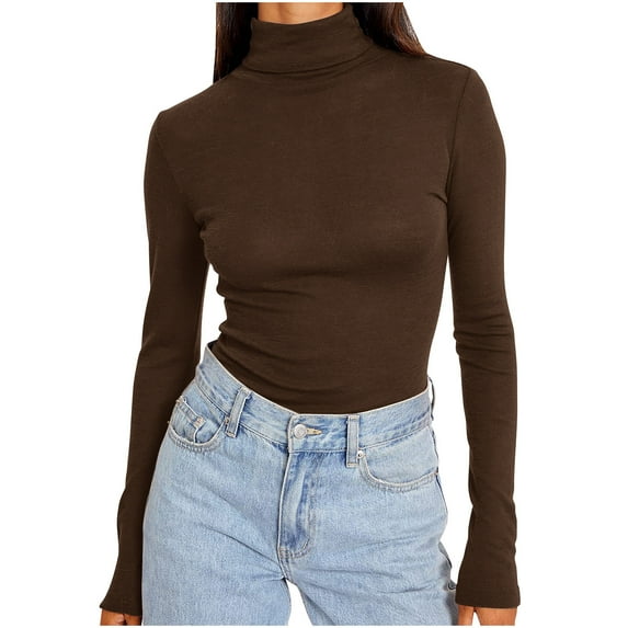 GigrtiJin Women's Plus Size Turtleneck Shirts Spring Fall Long Sleeve Fashion Basic Solid Color Thermal Underwear Tops