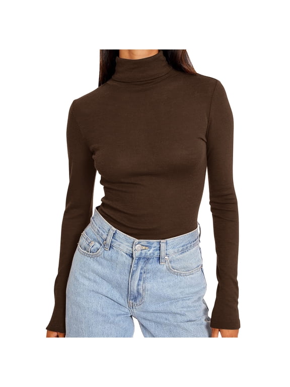 Women's Plus Size Turtleneck Shirts Spring Fall Long Sleeve Fashion Basic Solid Color Thermal Underwear Tops