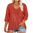 thumbnail image 1 of GigrtiJin Women's Plus-Size V-Neck Sequined Tops 3/4 Sleeve Casual Fashion Solid Color Blouse Loose Comfy Basic Shirts, 1 of 9