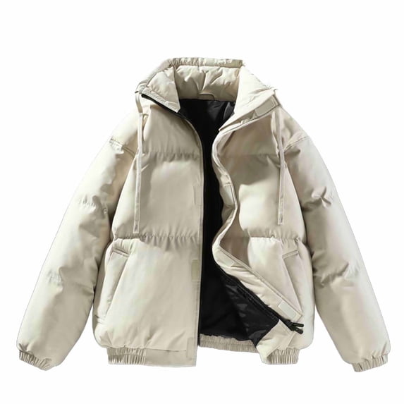 GigrtiJin Women's Plus Sizer Down Jacket Sold Color Drawstring Zip Up Long Sleeve Puffer Coat with Pocket