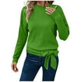 thumbnail image 1 of GigrtiJin Women's Pullover Knitted Sweater Solid Color Crew Neck Long Sleeve Blouse with Bow Thermal Casual Tunic, 1 of 7